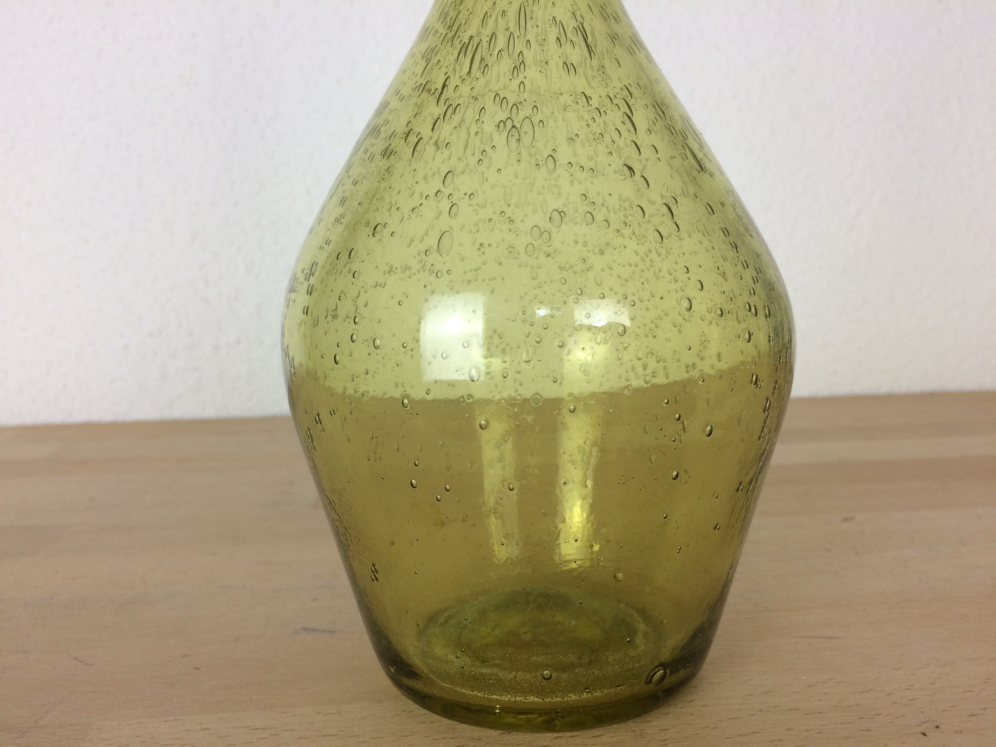 Green bubbled glass vase