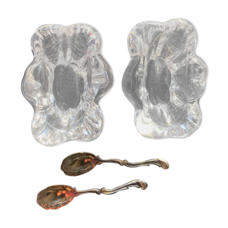 Daum crystal salts and silver spoons