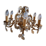 Bronze chandelier and six-armed Bohemian crystal grapevines