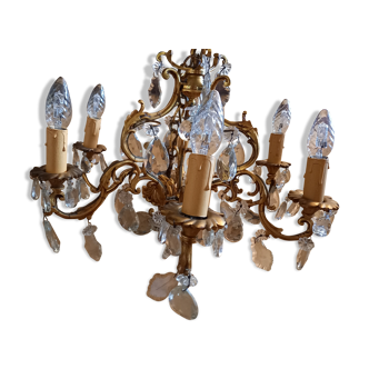 Bronze chandelier and six-armed Bohemian crystal grapevines