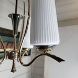 Vintage 3-light brass chandelier in opaline from the 60s