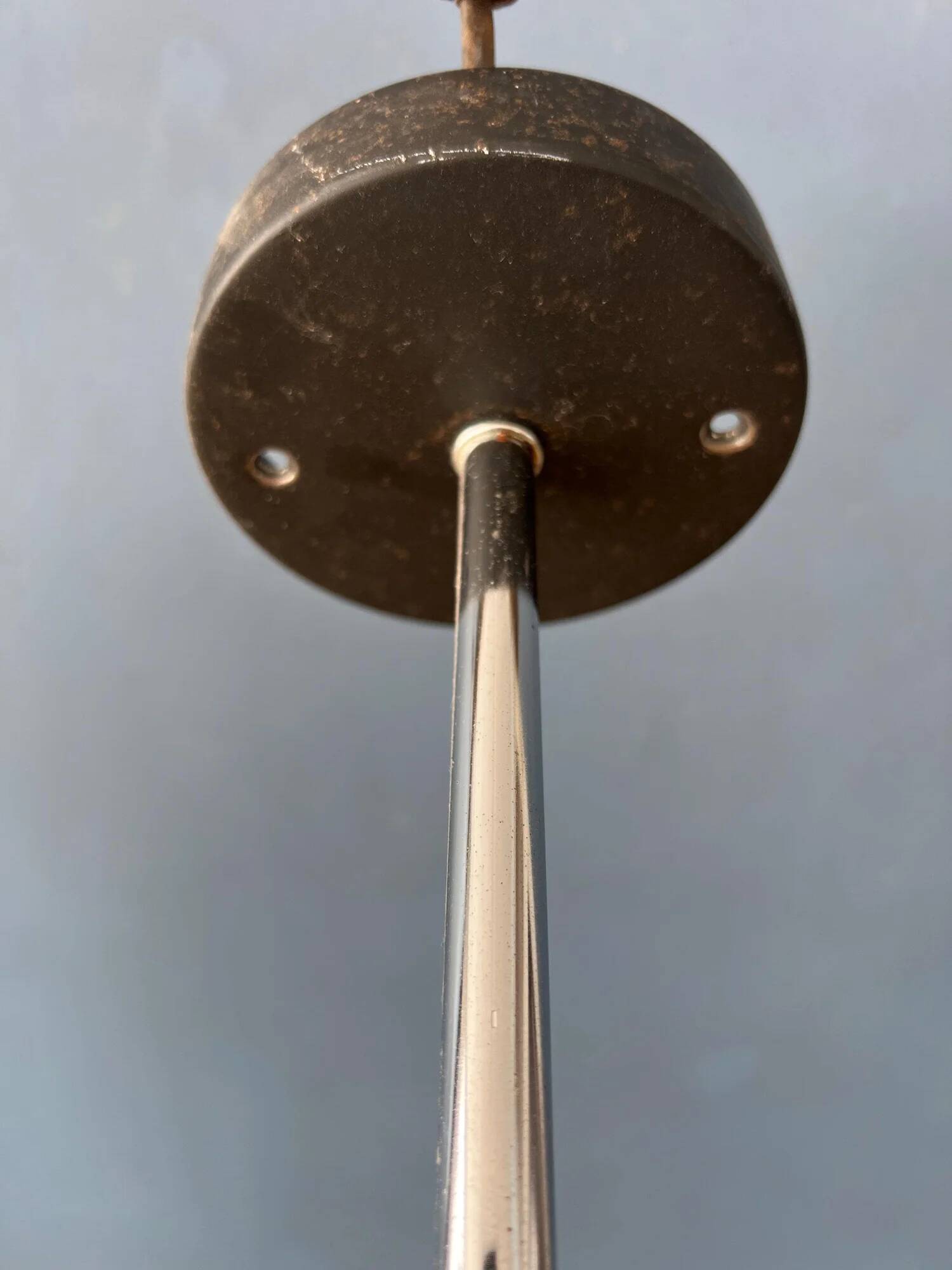 Vintage rod ceiling light with three green spotlights