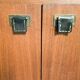 Teak bar cabinet and teak veneer, saddle leather and brass handles