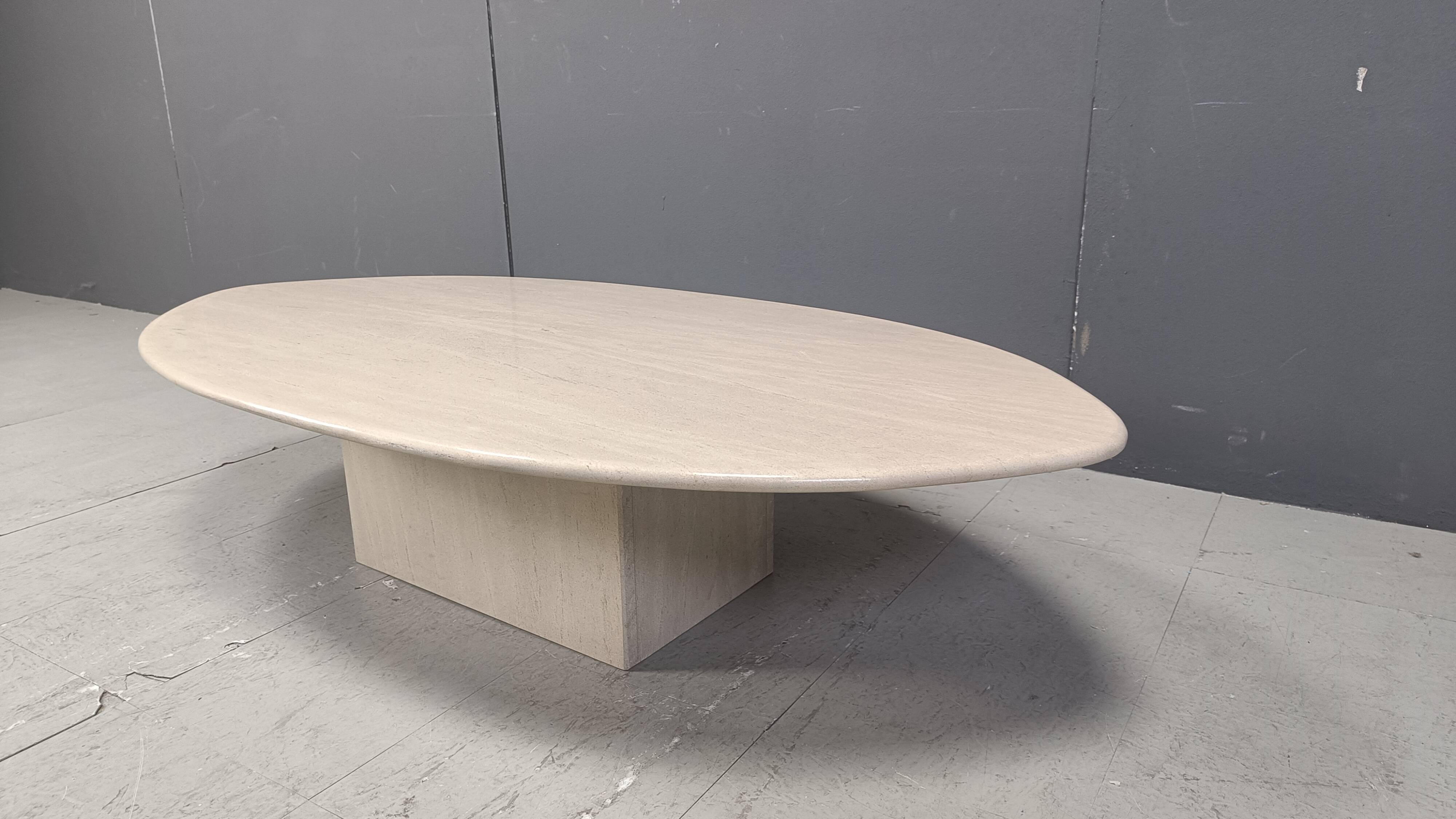 Vintage oval travertine coffee table, 1970s