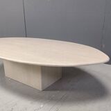 Table basse ovale vintage en travertin, années 1970