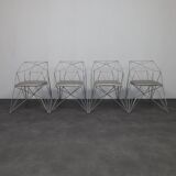 4x Geometric Wire Frame Dining Chairs, Rare