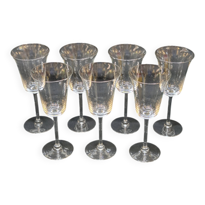 7 verres à pied en cristal fin à vin ou eau - Baccarat ou Saint louis