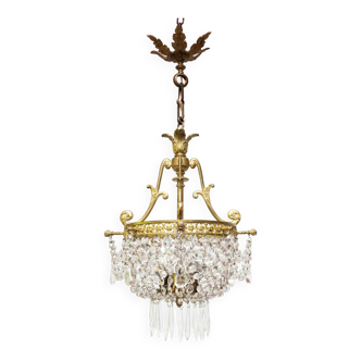 Ancien lustre français bronze et pampilles vers 1900