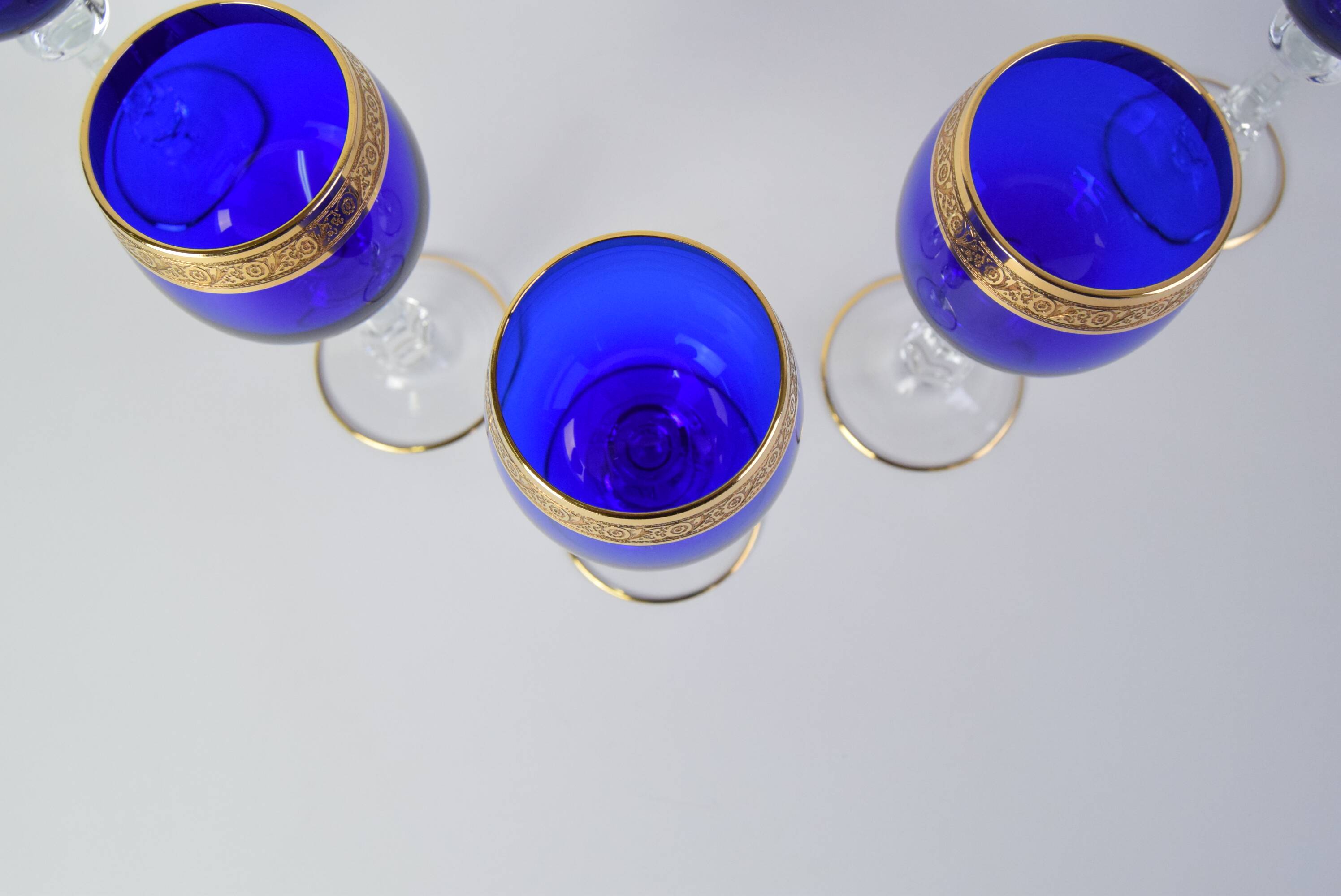 Mid Century Set of Five Stemmed Wine Glasses, 1950's.