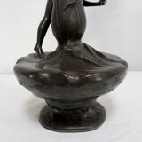 Pewter vase, "Young woman picking a water lily", signed P. Jean, Art Nouveau early twentieth century
