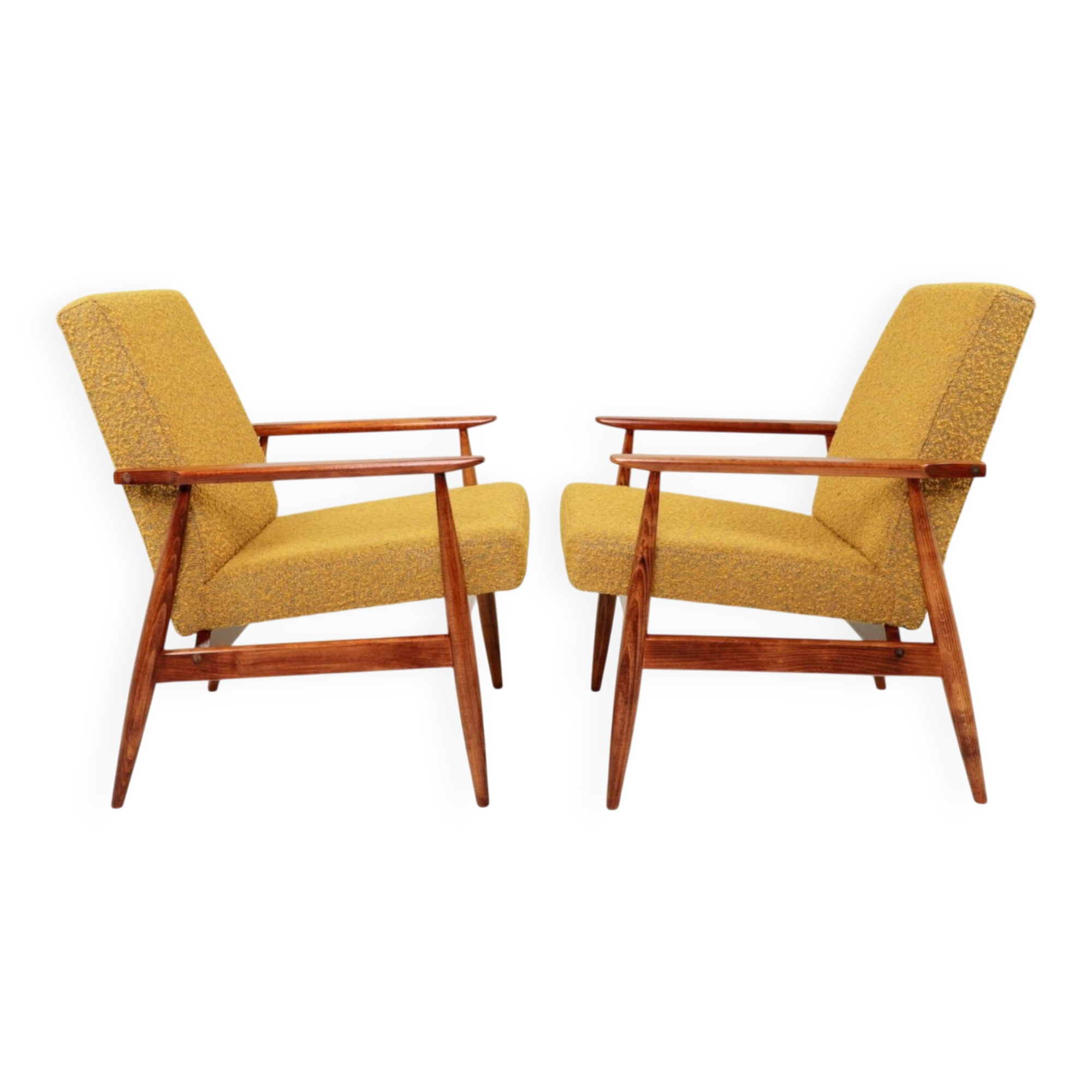 Pair of vintage boucle mustard armchairs H.Lis