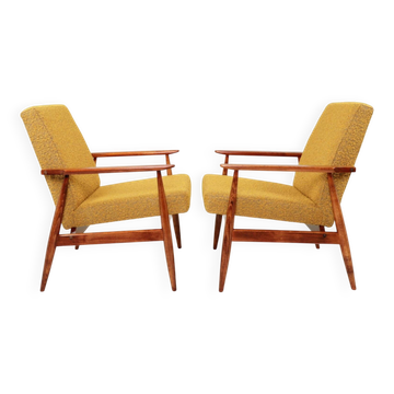 Pair of vintage boucle mustard armchairs H.Lis