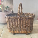 Wicker and hazel bottle basket from the early 20th century or possibly earlier.