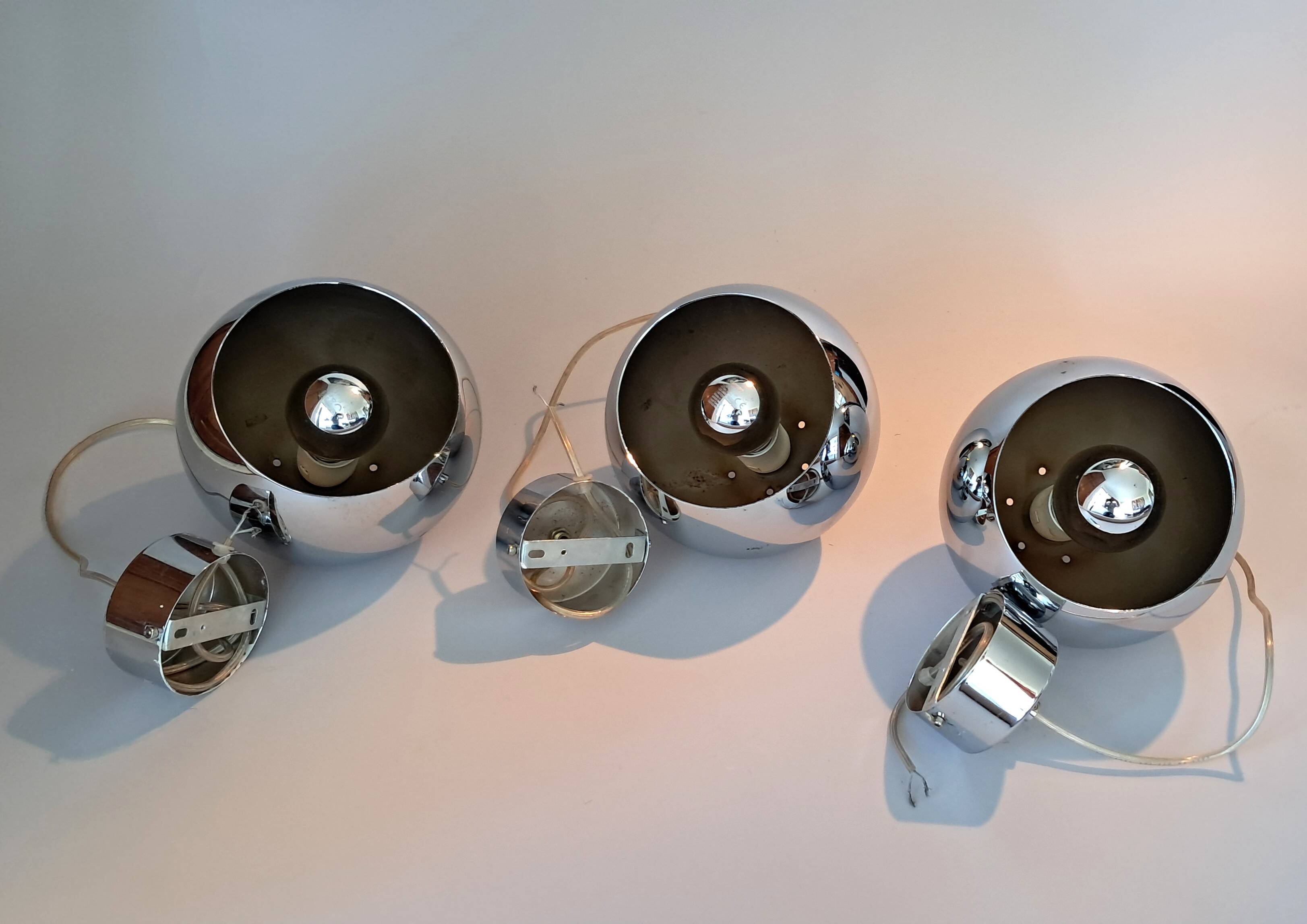 Set of 3 Benny Frandsen modular chrome pendant lights, Denmark 1970/80