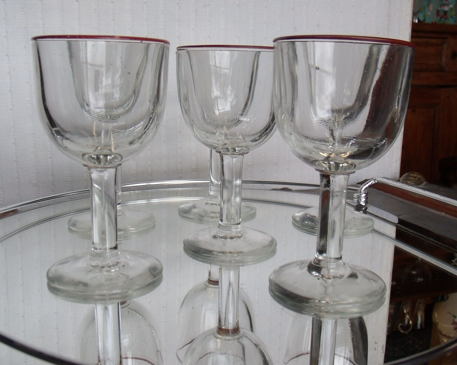 Lot of 6 old Bistro nineteenth ball glasses thick blown