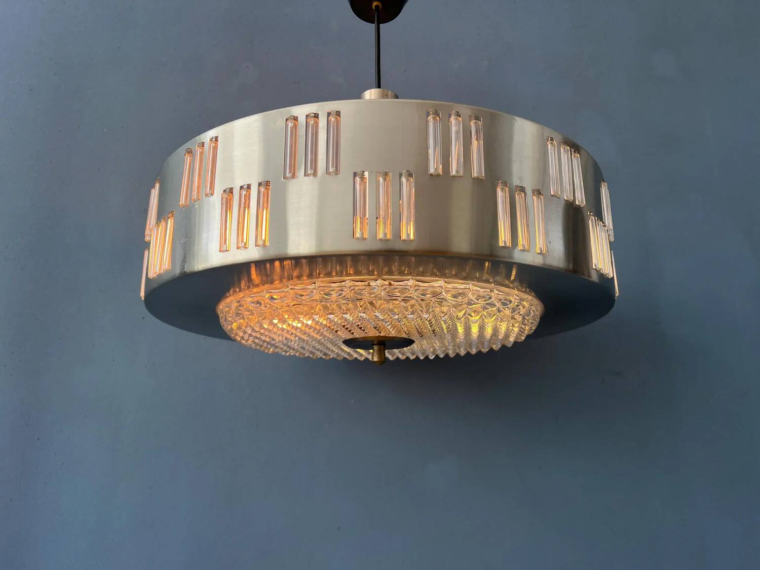 Vintage UFO pendant light with crystal glass