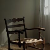 A pair of modern and sculptural vintage Danish armchairs in oak and papercord, 1940s.