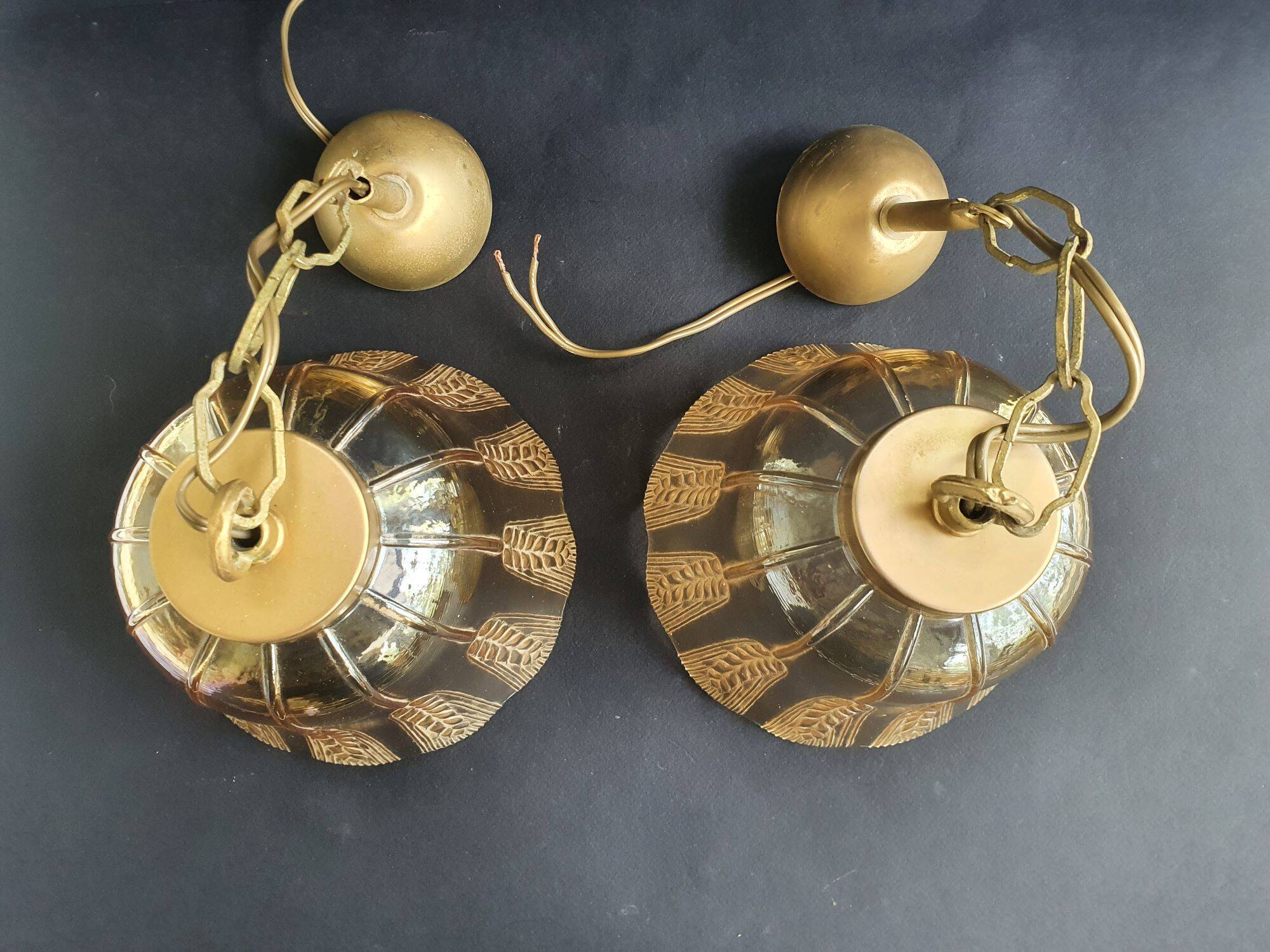 Pair of vintage spike-patterned pendant lights