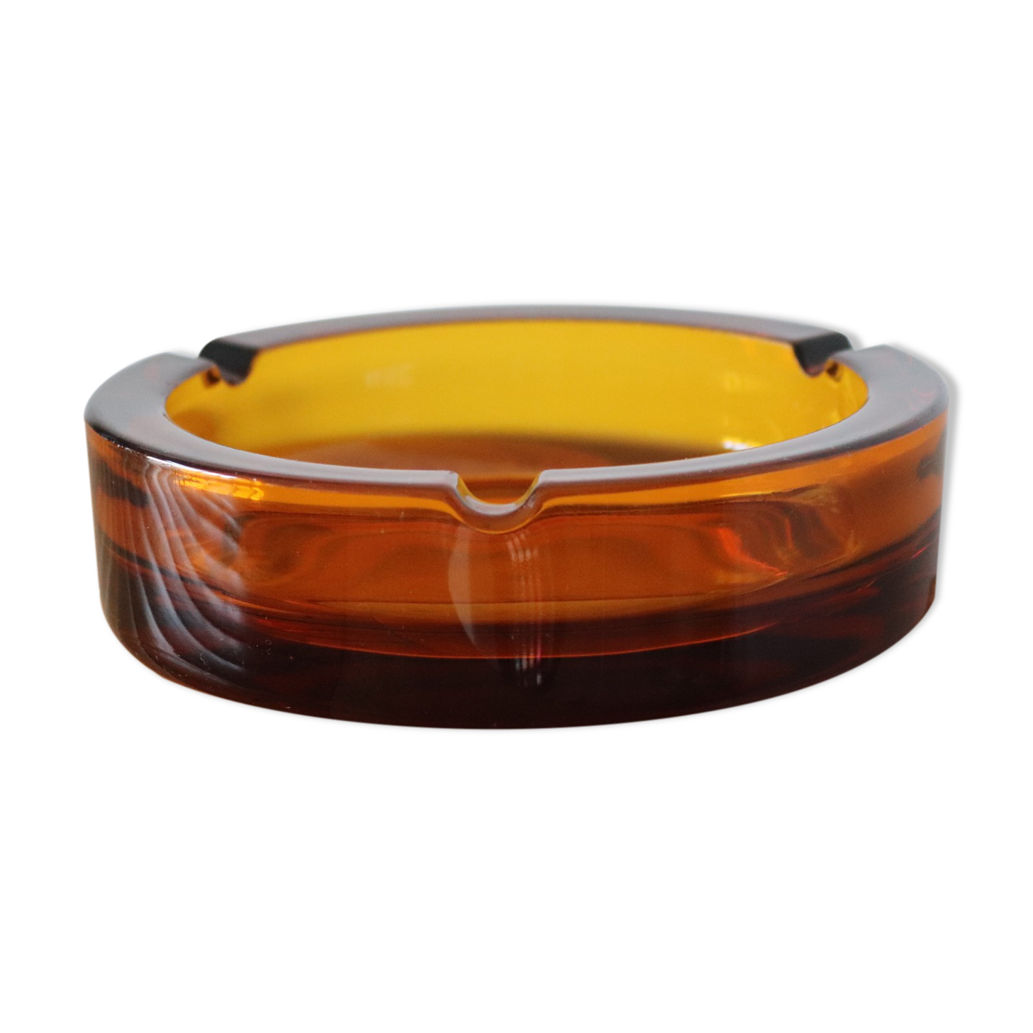 Round vintage amber glass ashtray