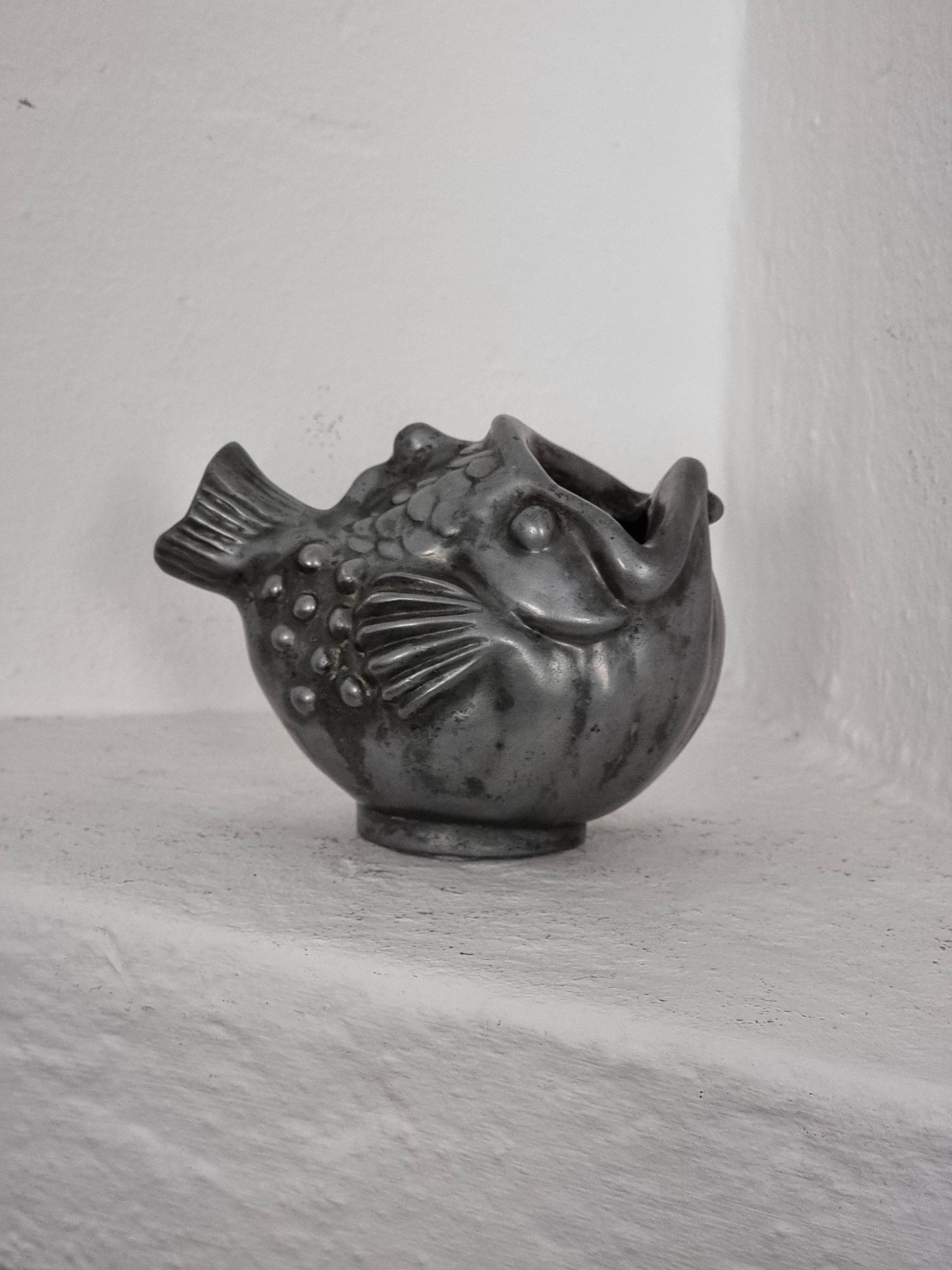 Just Andersen, fish vase in pewter, Denmark, 1930s