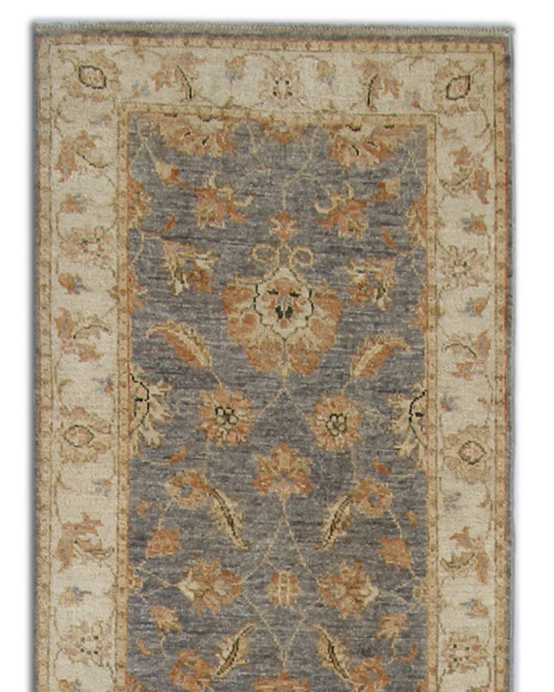 Handmade Beige & Grey Wool Runner Rug, Oriental Hallway Carpet 70x292 cm