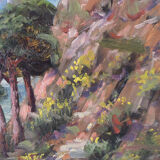 Coastal landscape with sailing boats