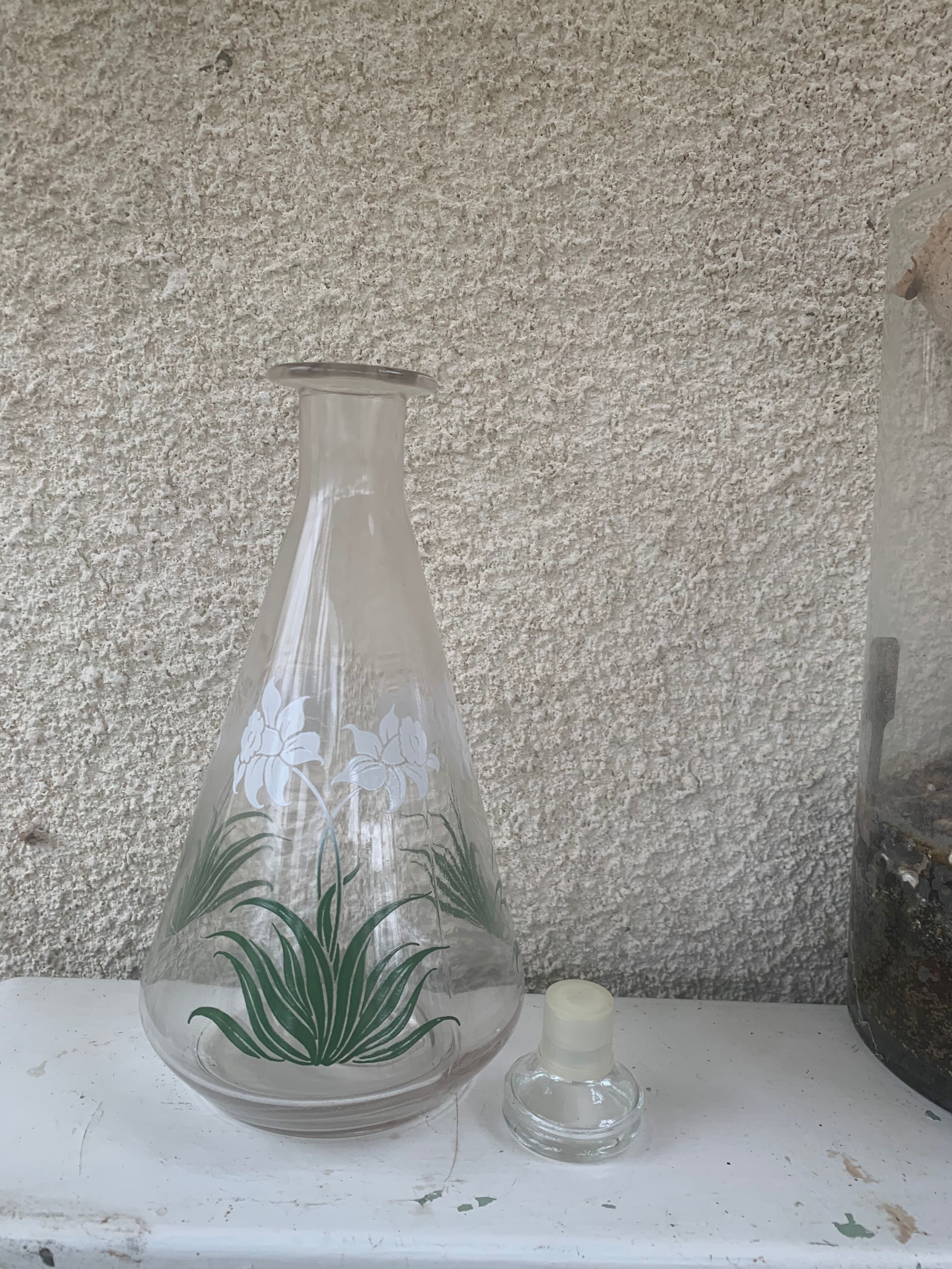 Carafe motif floral narcisse vintage