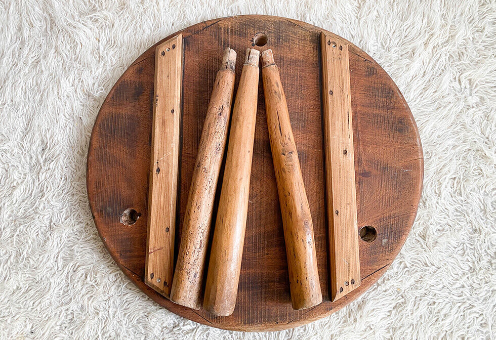 Brutalist wooden round table