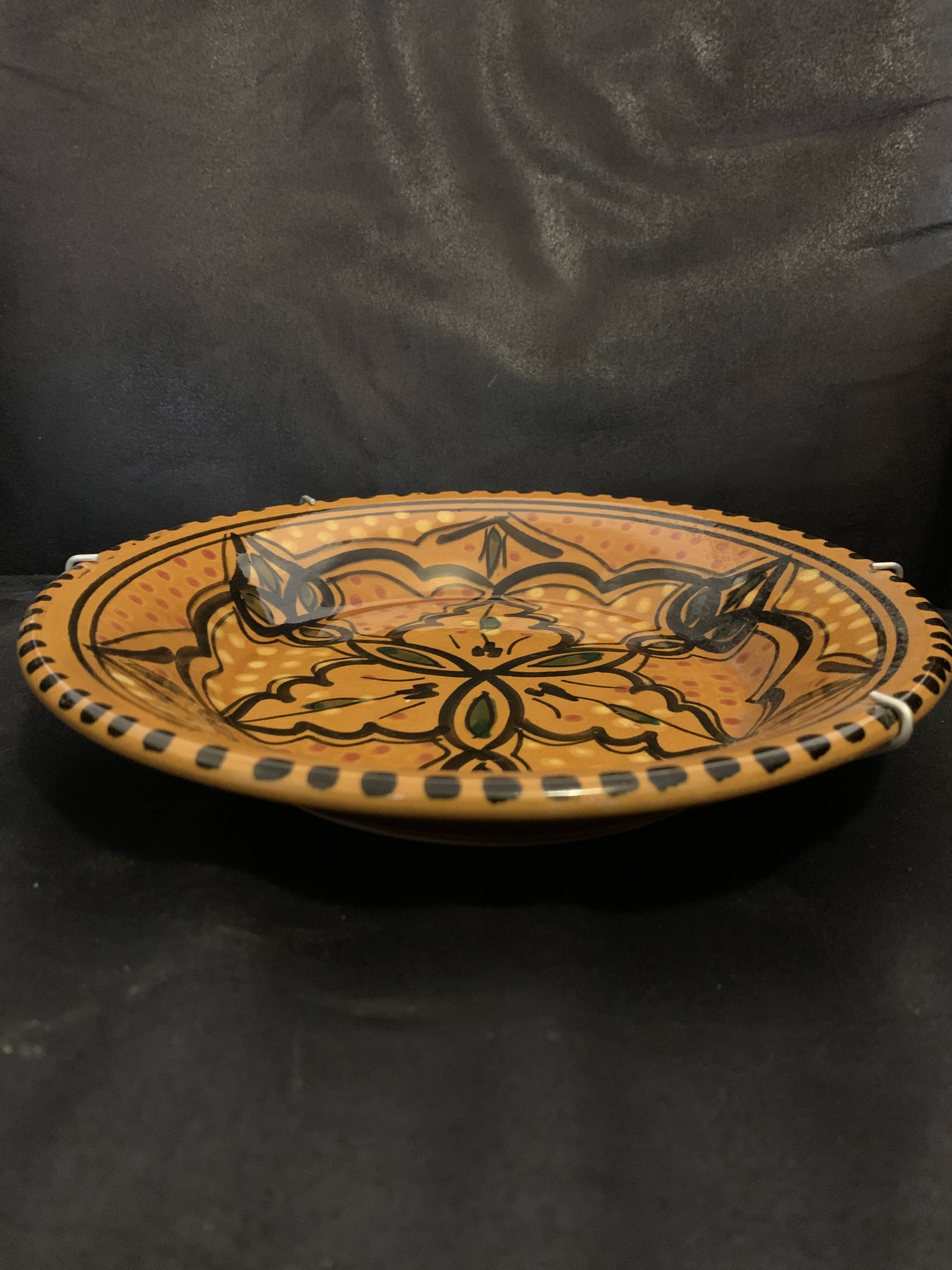 Dish or plate Morocco hollow enameled ceramic made and hand painted old vintage decoration