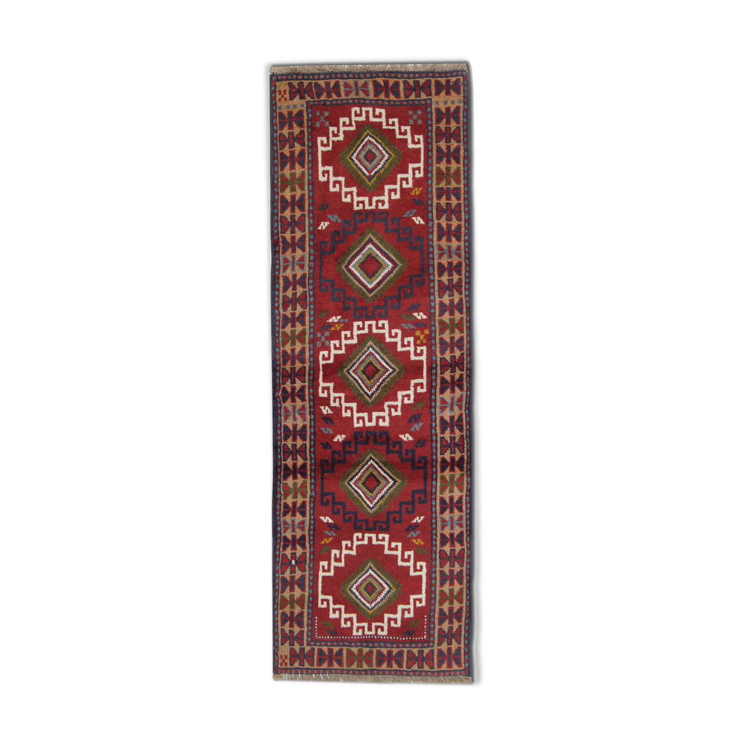 Red wool tribal runner rug long handmade oriental wool carpet rug 61x190cm