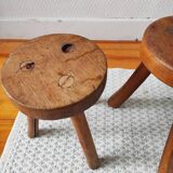 3 wooden tripod stools