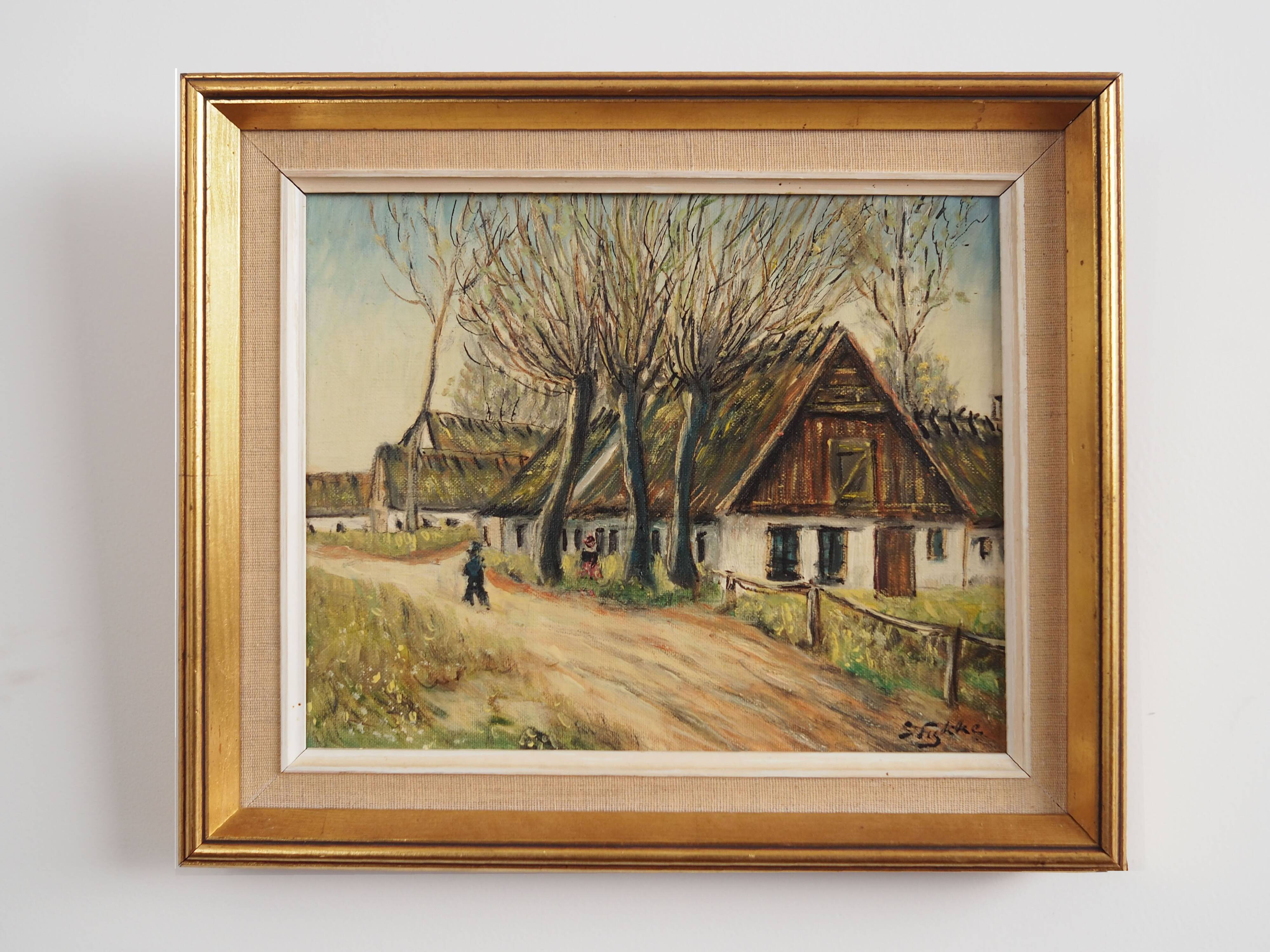 Painting „The Farm under the Willows”, Scandinavian design, 1960s