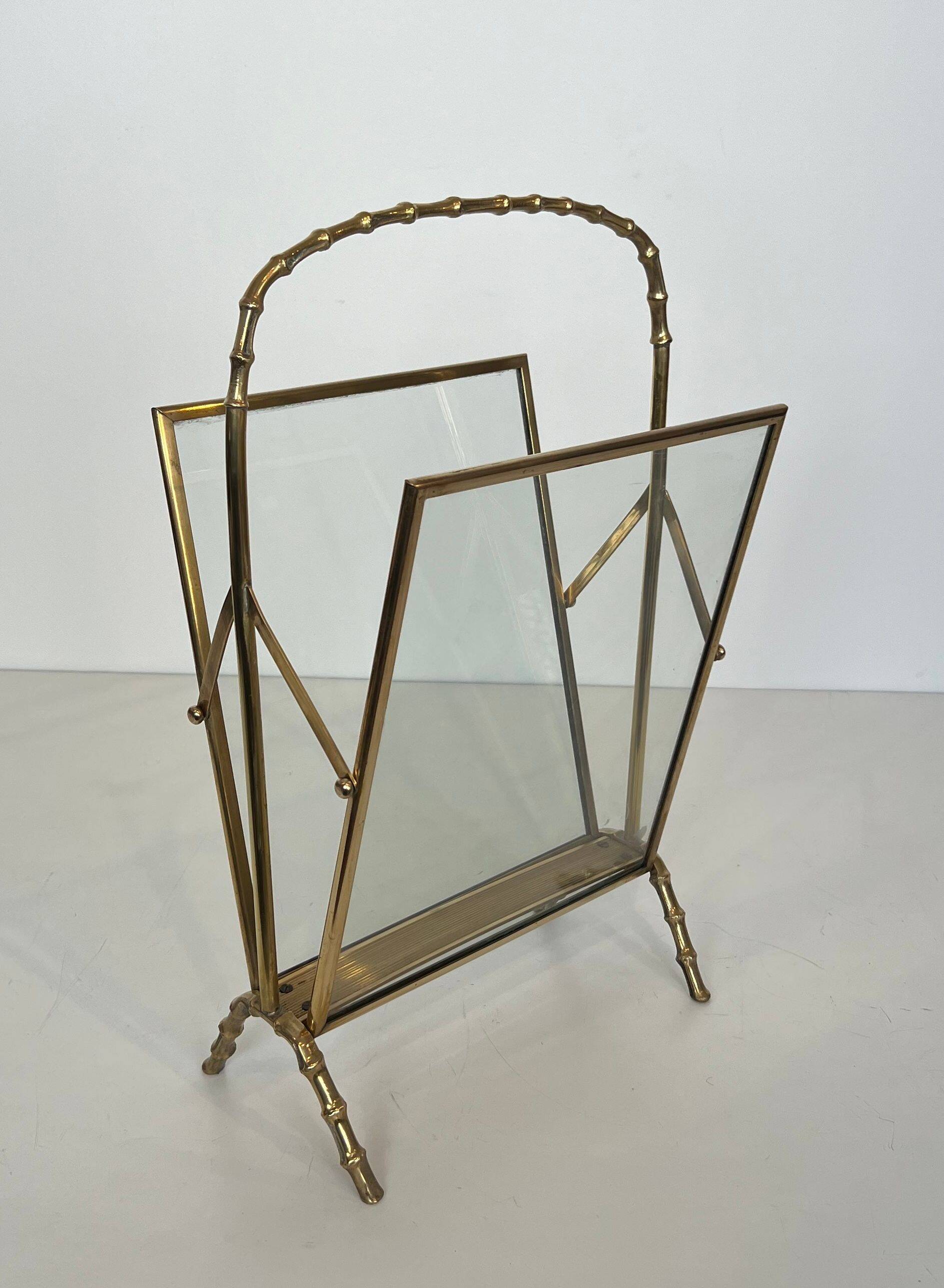 Bronze and brass faux-bamboo magazine rack by the Baguès house.