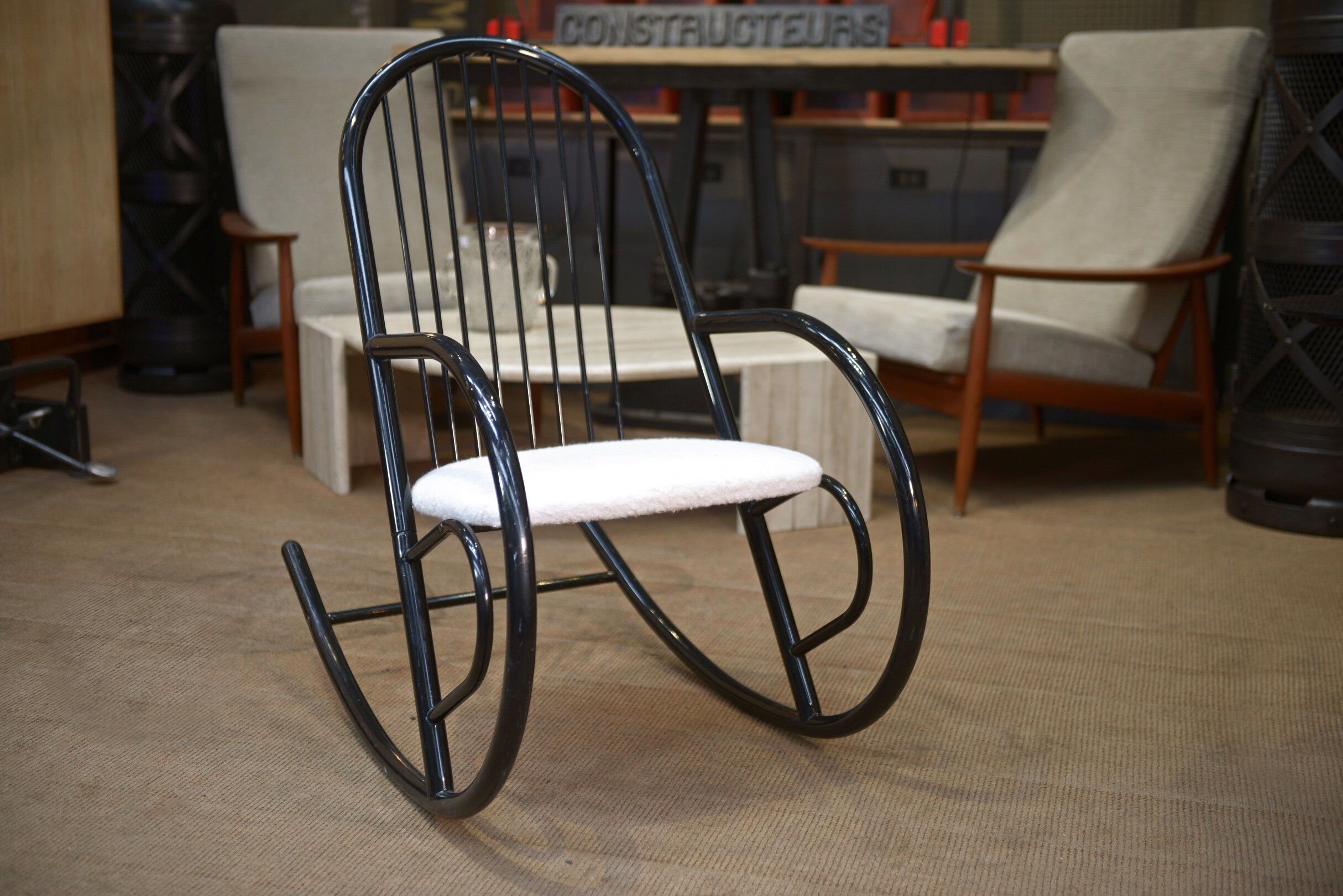 Rocking chair in black lacquered metal 1970