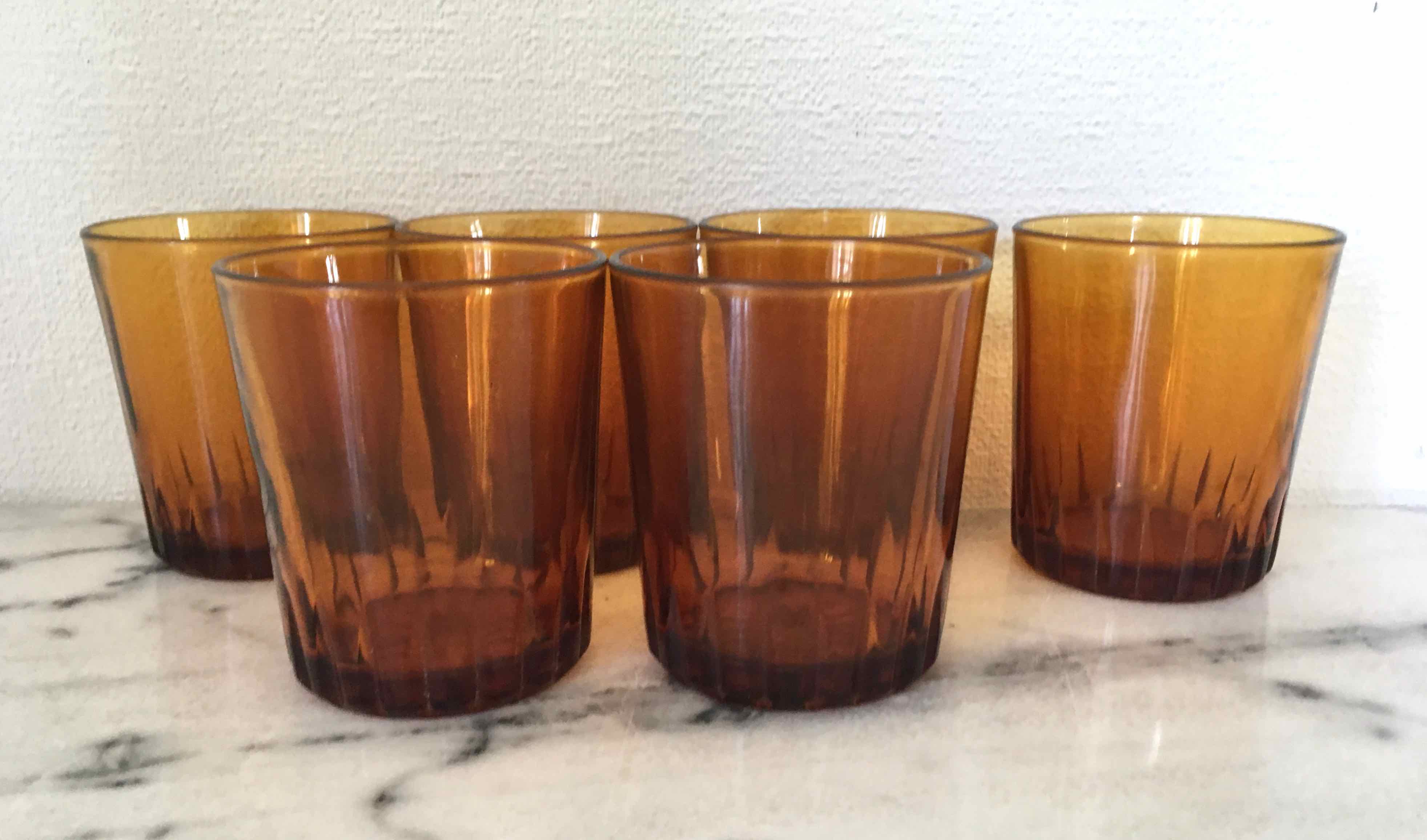 Lot de 6 verres à eau vintage ambre
