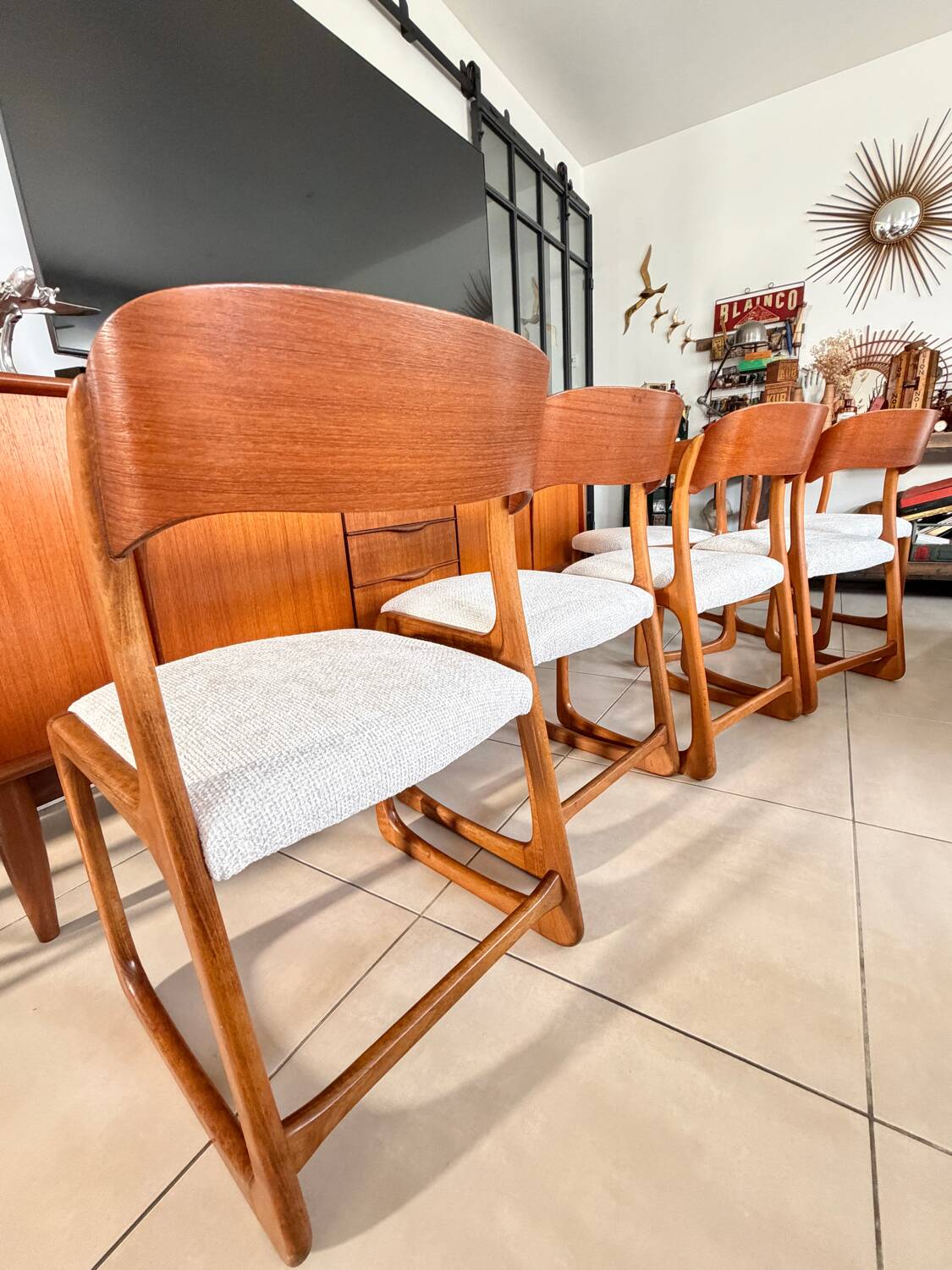 Set of 6 vintage Baumann sled chairs