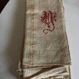 Nappe en toile de chanvre brut 19e brodée XXL