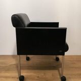 Set of 4 armchairs in leather and black lacquered metal. Rosenthal