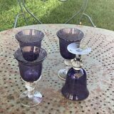Set of 4 wine glasses in blown and bubbled glass, duo line, biot glassware style, unsigned