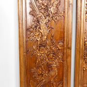 3 carved wooden panels, floral and animal decorations, Indochina