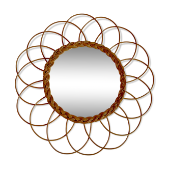 Miroir fleur en rotin & osier 39 x 39 cm