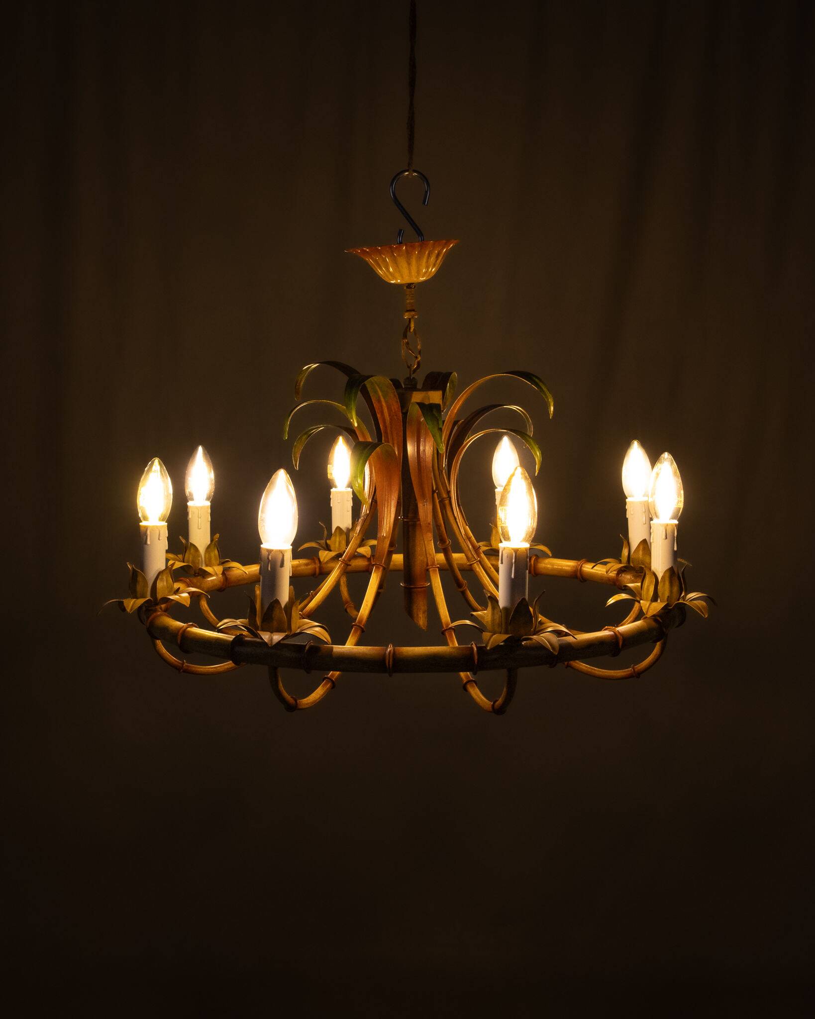 Italian metal chandelier in bamboo imitation, 1960s