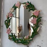 Oval ceramic mirror with flowers