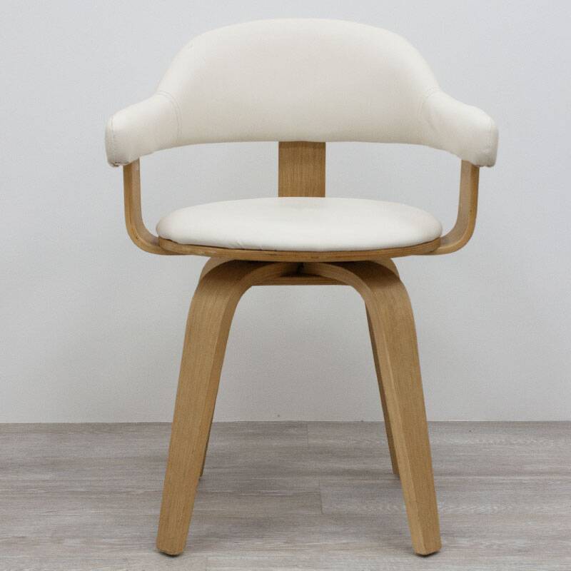 Opjet swivel chair in white faux leather and wood