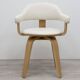 Opjet swivel chair in white faux leather and wood
