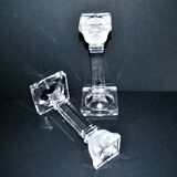 Set of 2 sandblasted crystal candlesticks in lalique art deco style - rattenberg crystal factory in austria