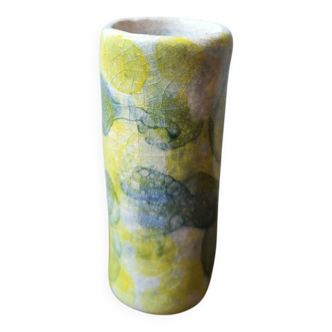 Vase céramique artisanale motif bulles bleues et jaune