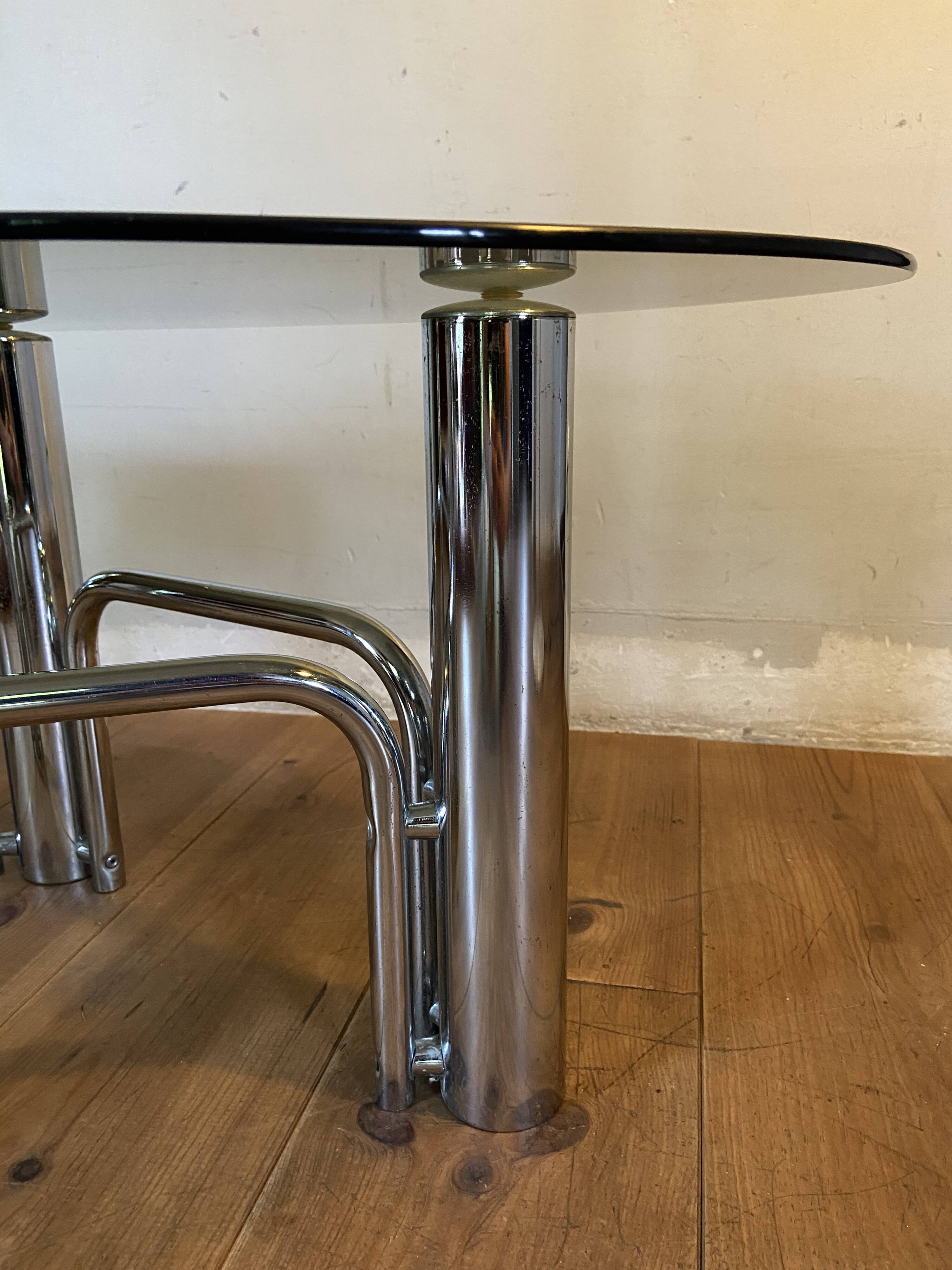 70s chrome and oval smoked glass coffee table