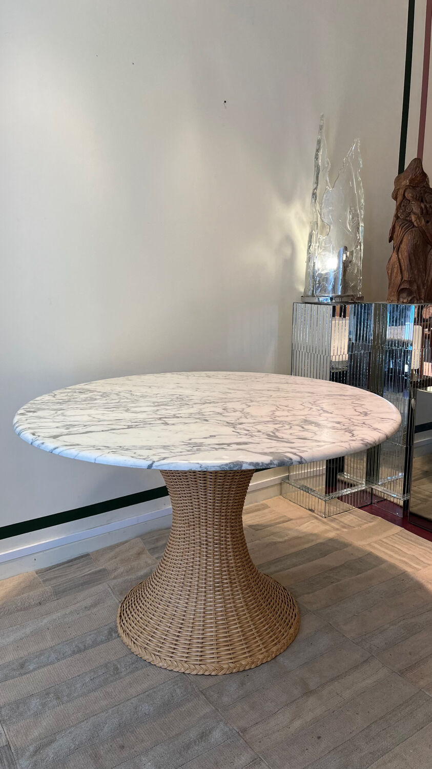 Marble and wicker dining table