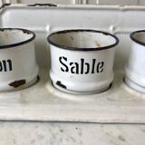 set of enamelled pots to fix (soda, soap, salt) early twentieth century